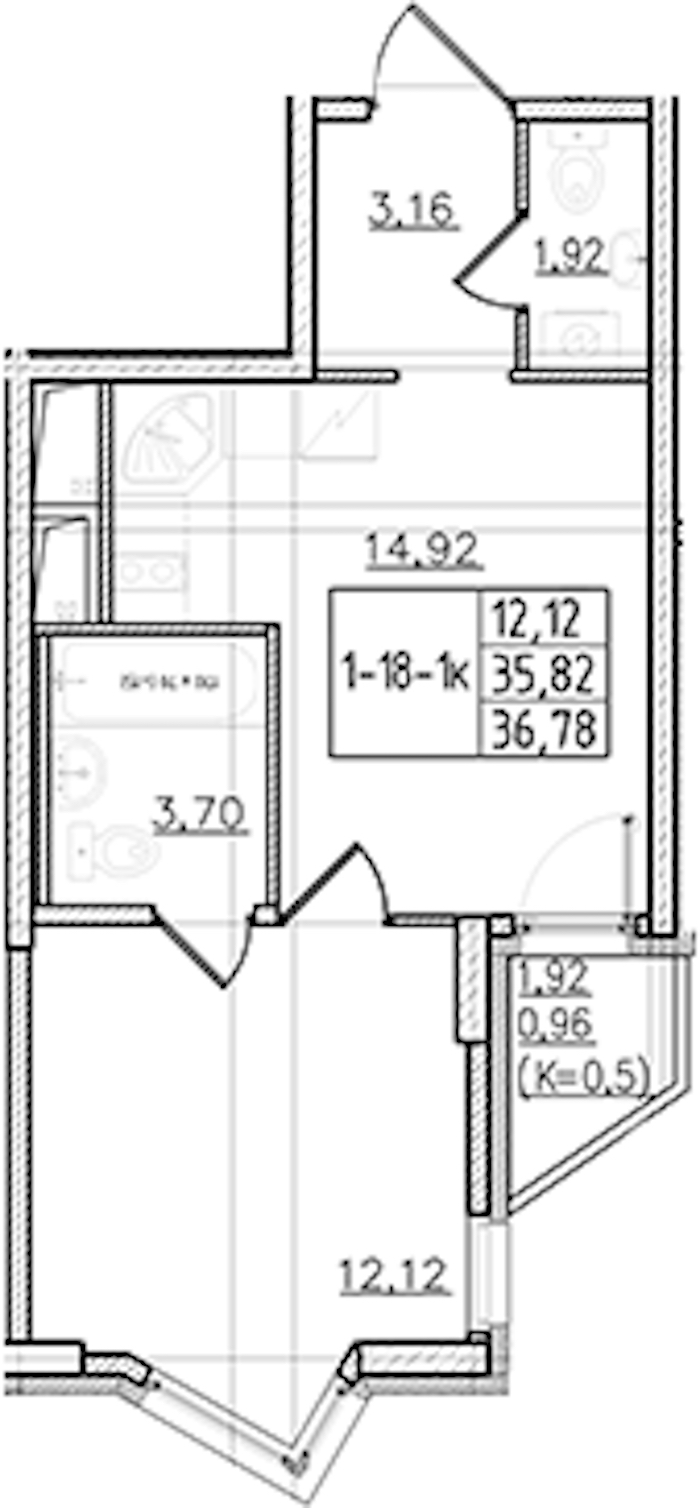 1-комнатная квартира 36.78 м², 18/19 эт., ЖК «Мурино Клаб»